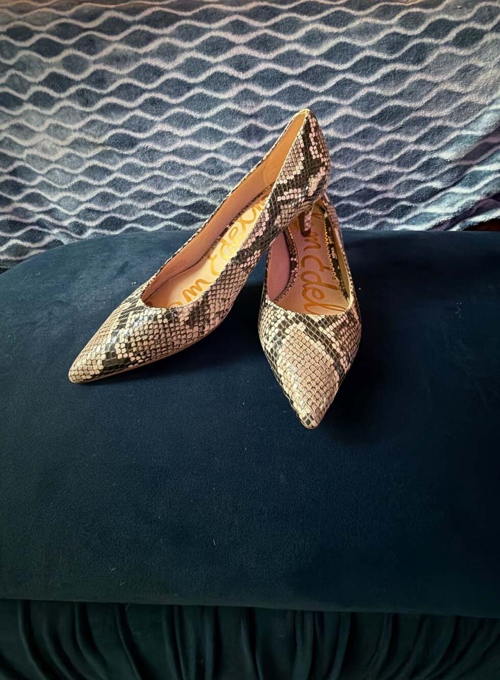 Sam Edelman Dori Snakeskin Leather Kitten Heel Pumps Tan Black 11M